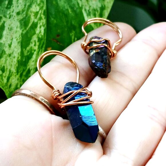 Titanium Quartz Crystal Pendant, Copper Gemstone Pendant, OOAK 1.5" - Picture 3 of 3